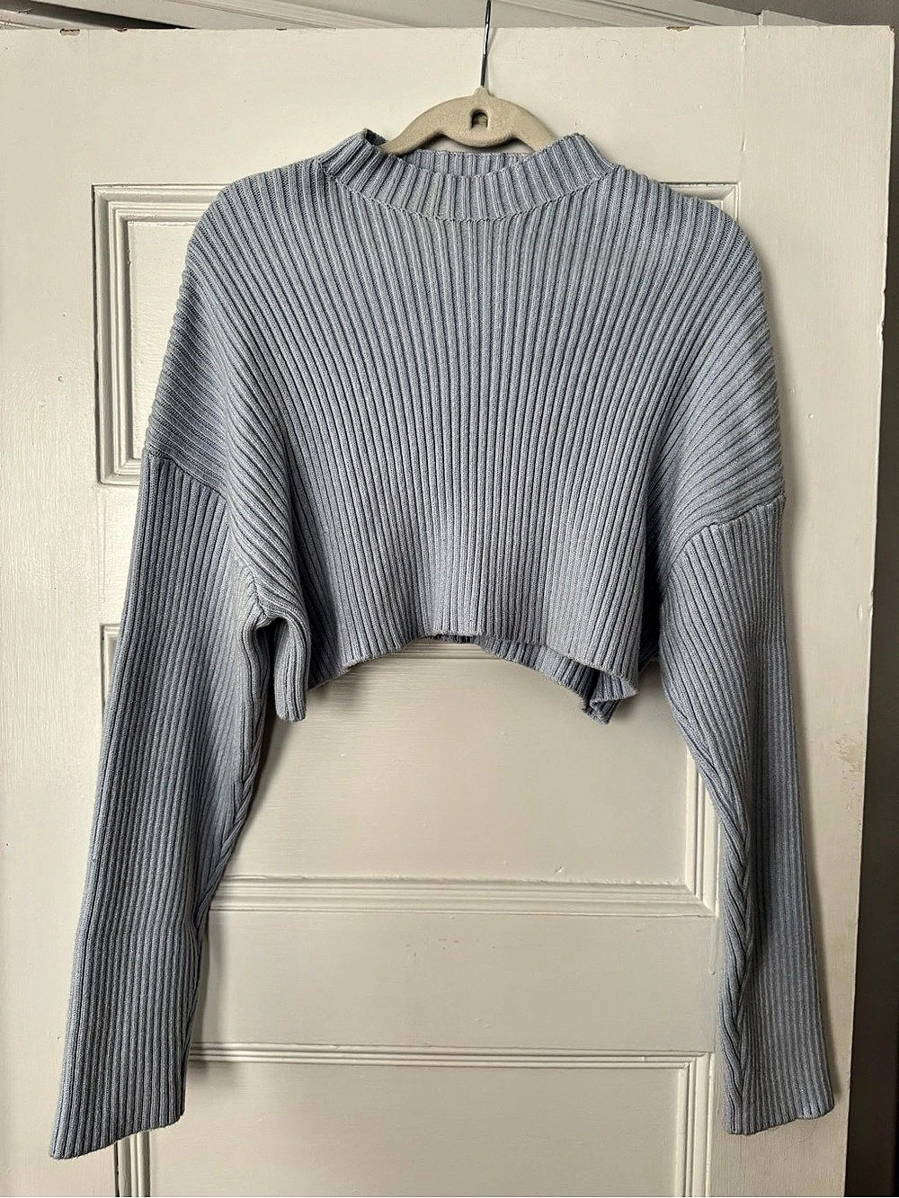 MABLE Harlow Long Sleeve Ribbed Mock Neck Crop Sweater